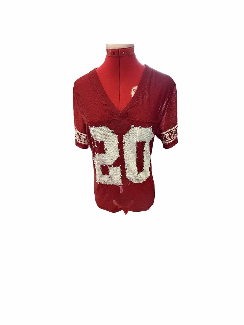 VS Pink brand HOOSIERS v-neck studded Mesh Jersey Top - Picture 2 of 3